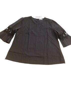 Women’s Black Eyelet Sleeve Lightweight Two-Third Sleeve Poly Top New Large